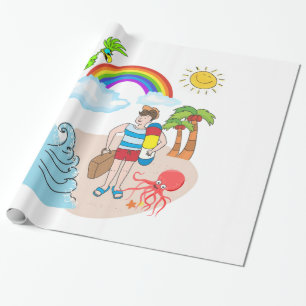 Papier Cadeau Papier brillant à envelopper, Octopus Plage amusan