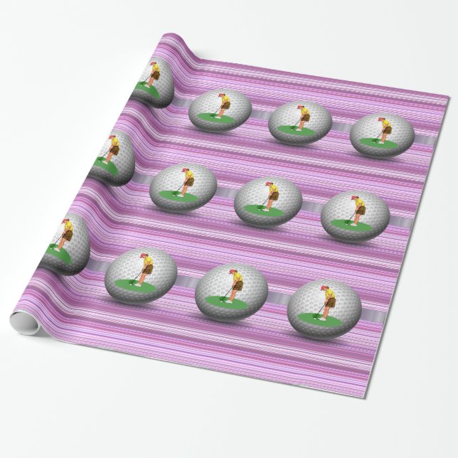 Papier Cadeau Papier brillant, Boules de Golfeur à rayures viole (Déroulé)