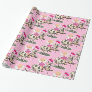 Papier Cadeau Papier brillant, Coeur de vaches de fées roses