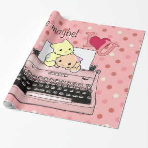 Papier Cadeau Papier brillant, Machine à écrire rose Appel peut-