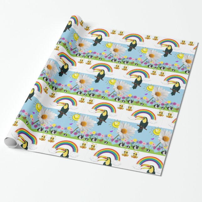 Papier Cadeau Papier brillant, perroquets arc-en-ciel Soleil lap (Déroulé)