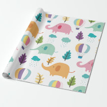 PAPIER CADEAU: ÉLÉPHANTS ET BALLONS D'AIR CHAUD