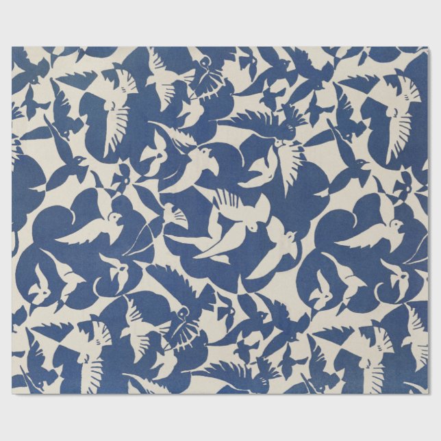 PAPIER CADEAU PAPIER CADEAU: PIGEONS EN BLANC + BLEU : 1928 (Plat)