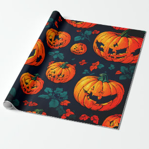 Papier Cadeau Papier citrouille orange éffrayant Halloween