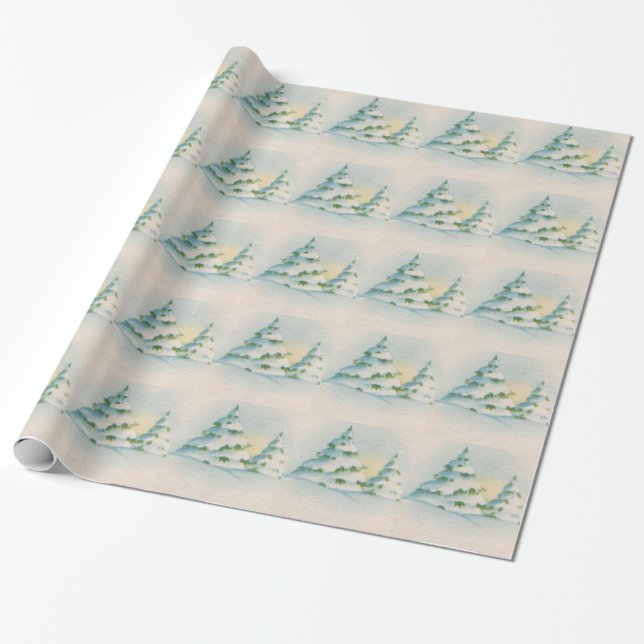 Papier Cadeau Papier d'arbre couvert de neige des années 50 vint (Déroulé)