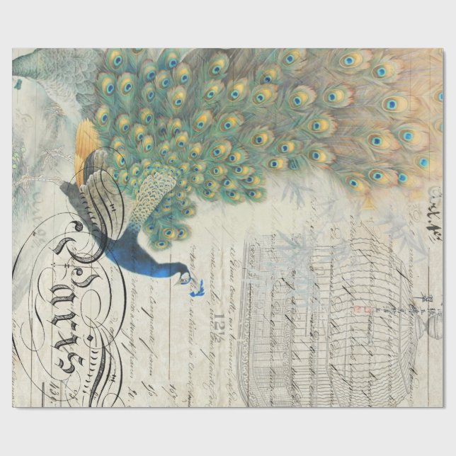 Papier Cadeau Papier de Decoupage d'éphémères de paon (Plat)