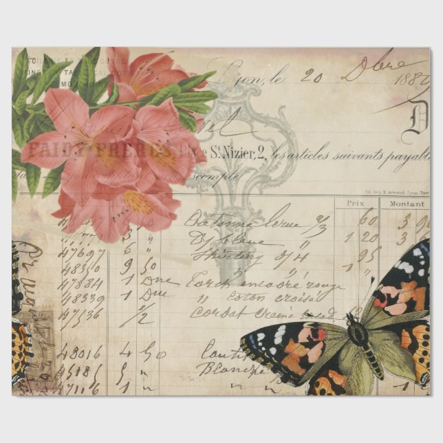 Papier Cadeau Papier de Decoupage d'éphémères de papillon (Plat)