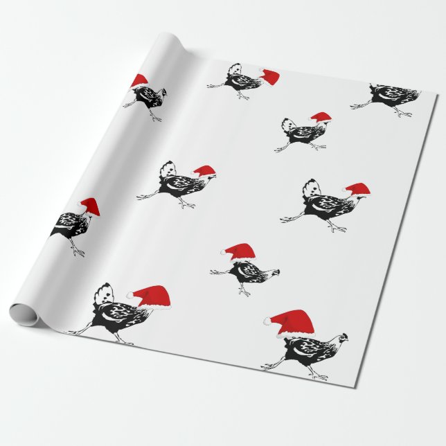 Papier Cadeau Papier de Noël à envelopper - Poulets Père Noël (Déroulé)