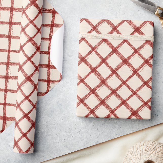 Papier Cadeau Papier de Noël rouge beige rustique (Créateur téléchargé)