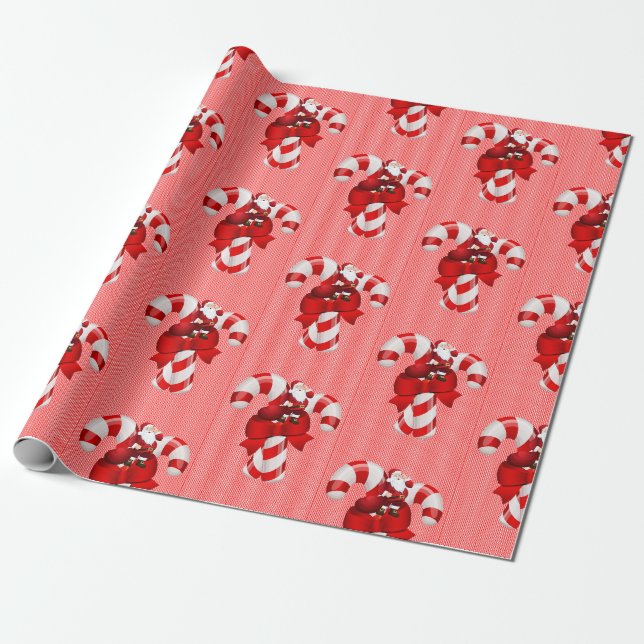 Papier Cadeau Papier de Noël Sucre de canne papier rouge bande (Déroulé)