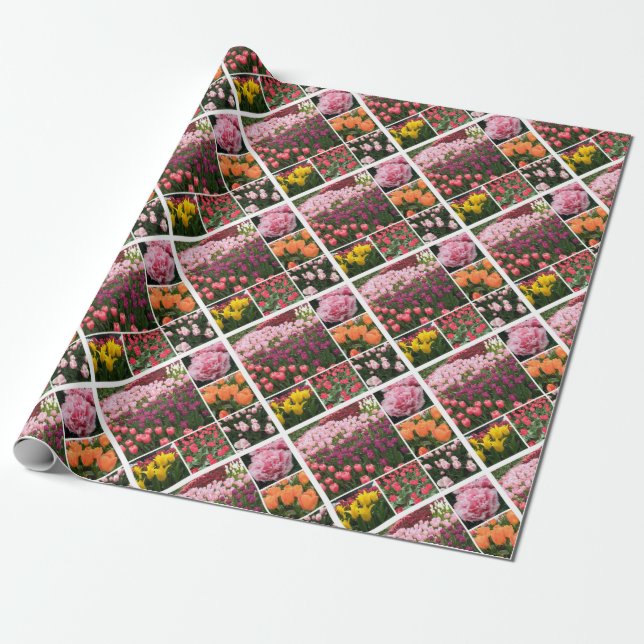 Papier Cadeau Papier de tissu collé de tulipes (Déroulé)