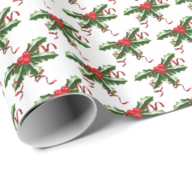 Papier Cadeau Papier de toilette de vacances-Holly (Coin rond)