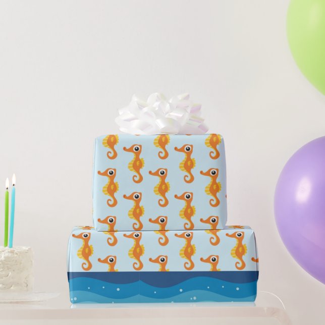 Papier Cadeau Papier d'écouvillonnage des hippocampes océaniques (Cadeaux de fête)