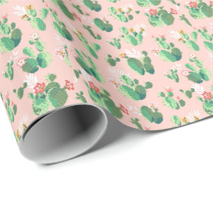 Papier Cadeau Papier d'écrêtage rose et Turquoise Cactus Sud-Oue