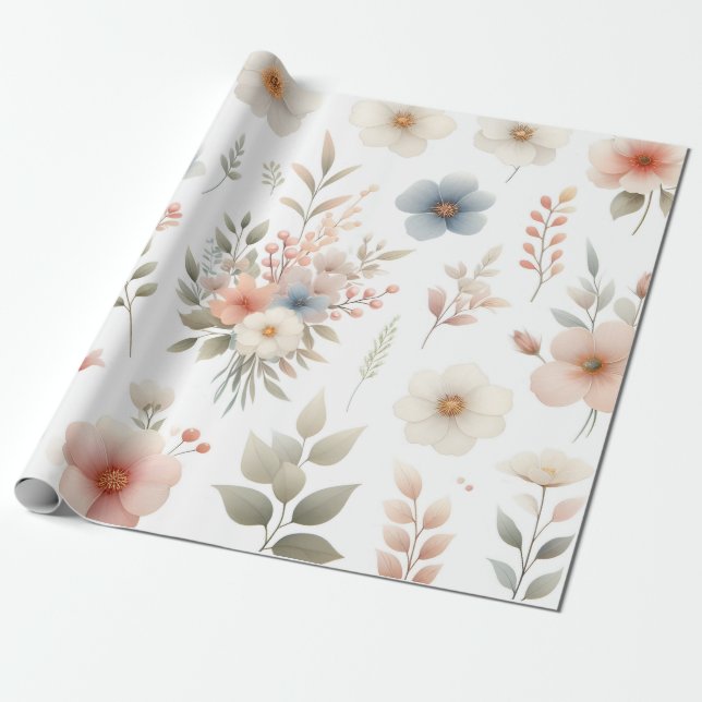 Papier Cadeau papier d'emballage à fleurs (Déroulé)