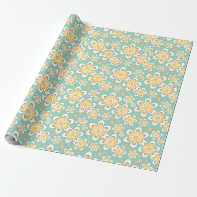 Papier Cadeau papier d'emballage à fleurs à motif jaune (Déroulé)