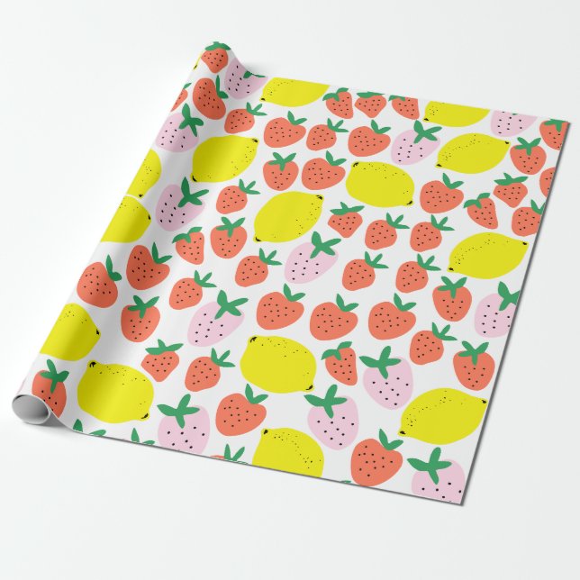 Papier Cadeau Papier d'emballage à la fraise et au citron (Déroulé)