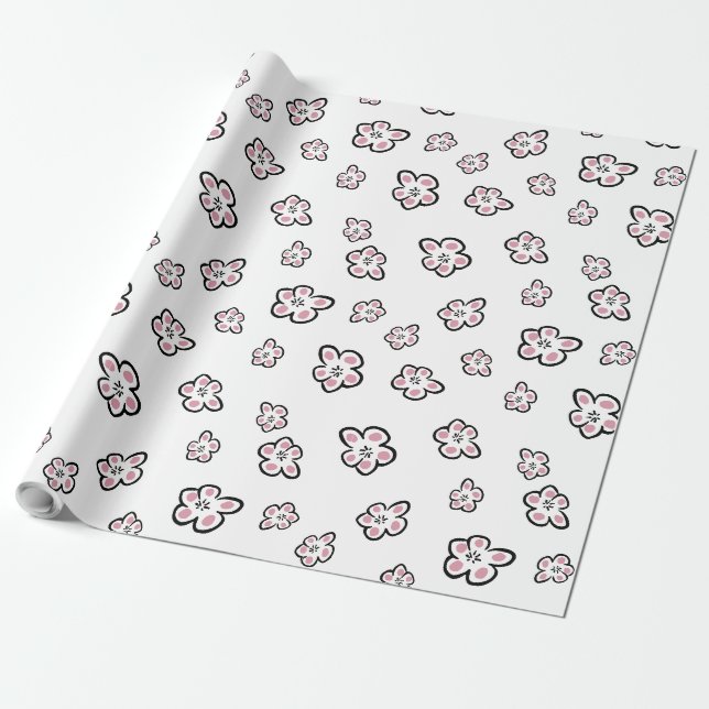 Papier Cadeau papier d'emballage à motif de fleur rose (Déroulé)