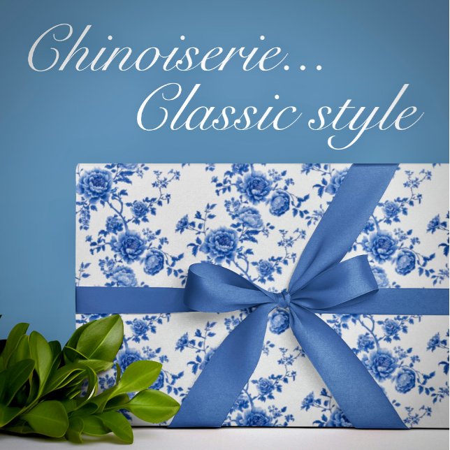 Papier Cadeau Papier d'emballage à roses bleues et blanches en s (Blue and white for any occasion!)