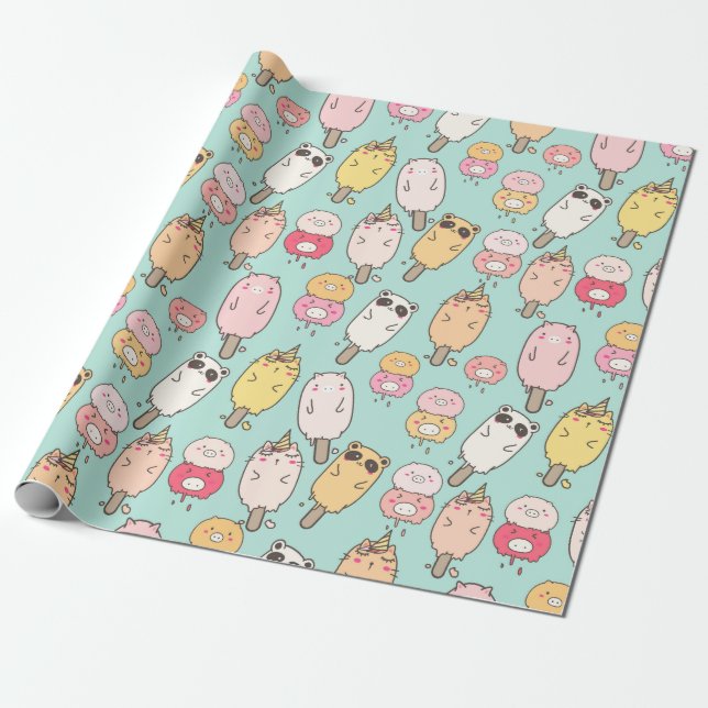 Papier Cadeau Papier d'emballage alimentaire Kawaii (Déroulé)