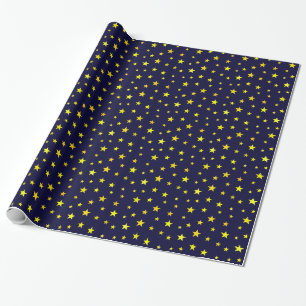 Papier Cadeau Papier d'emballage avec des étoiles sur le bleu