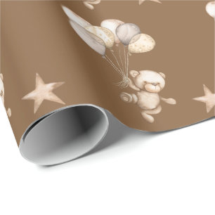 Papier Cadeau Papier d'emballage baby shower brun en teddy