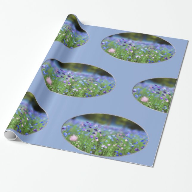 Papier Cadeau Papier d'emballage bleu de bleuet (Déroulé)