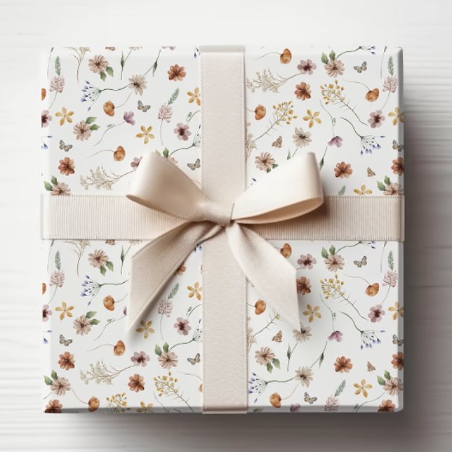 Papier Cadeau Papier d'emballage Boho (White Boho Wildflower Wrapping Paper by Painted Paperie
)