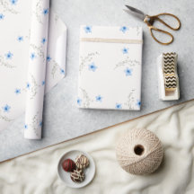 Papier d'emballage botanique bleu et blanc Bliss