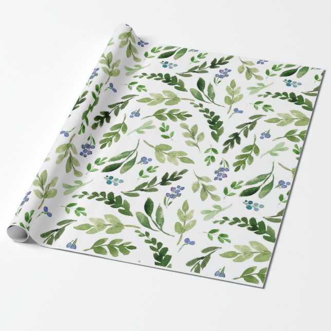 Papier Cadeau Papier d'emballage botanique d'aquarelle (Déroulé)