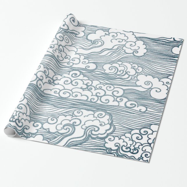 Papier Cadeau Papier d'emballage brillant, 30" x 6' NUAGES (Déroulé)