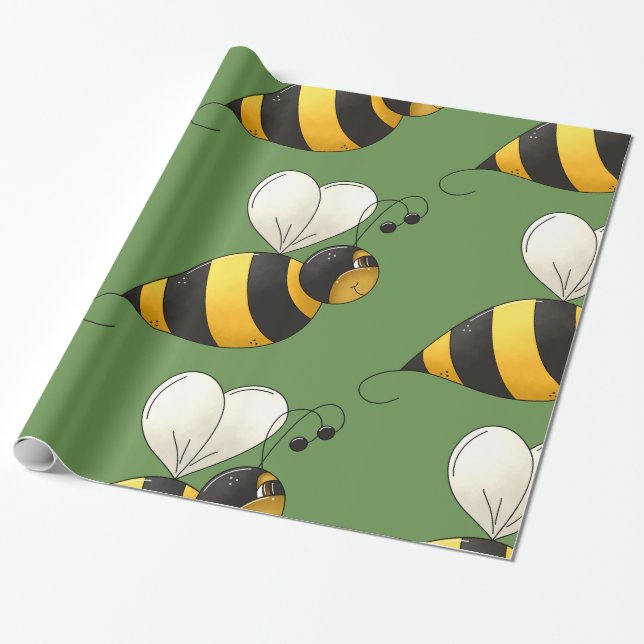 Papier Cadeau Papier d'emballage brillant d'abeille dodue (Déroulé)