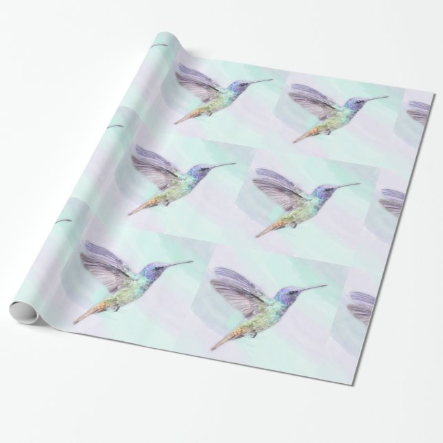 Papier Cadeau Papier d'emballage brillant de colibri, 30" x 6' (Déroulé)