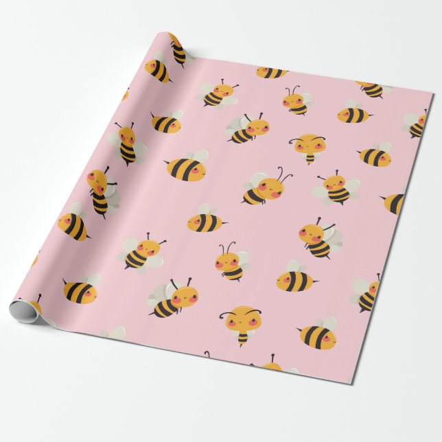 Papier Cadeau Papier d'emballage Bzz pour les abeilles mignonnes (Déroulé)