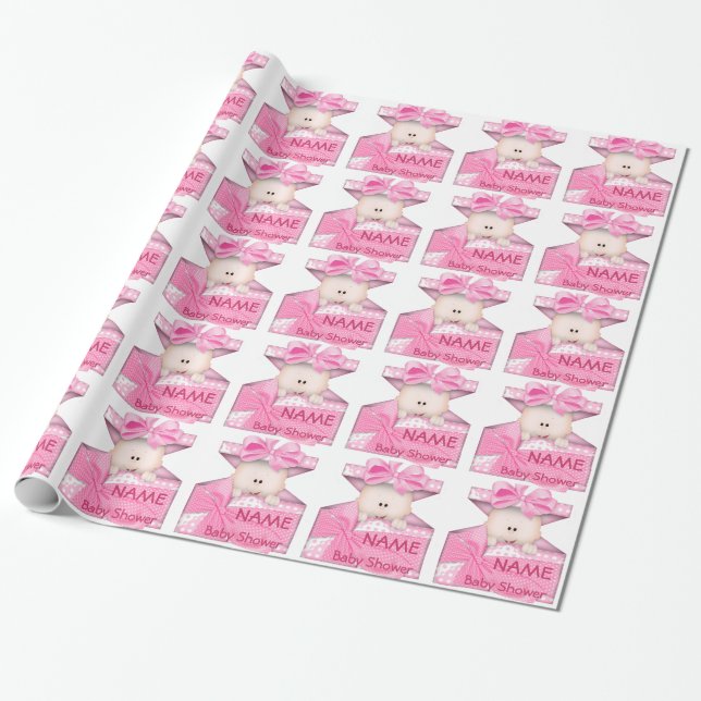 Papier Cadeau Papier d'emballage cadeau de baby shower de fille (Déroulé)
