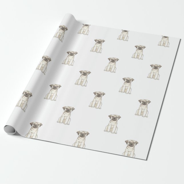 Papier Cadeau Papier d'emballage cadeau de chien de carlin (Déroulé)