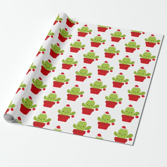 Papier Cadeau Papier d'emballage cadeau de Noël de cactus (Déroulé)