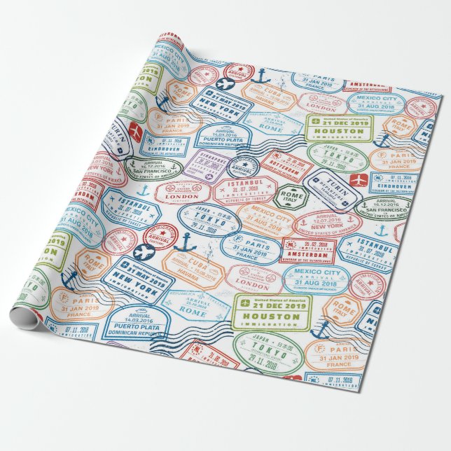Papier Cadeau Papier d'emballage cadeau pour timbres-passeport d (Déroulé)