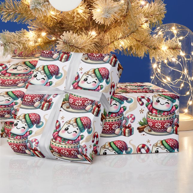Papier Cadeau Papier d'emballage Câlin de marshmallow de cacao (Vacances)