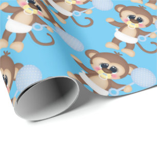 Papier Cadeau Papier d'emballage carrelé de singe pour bébé