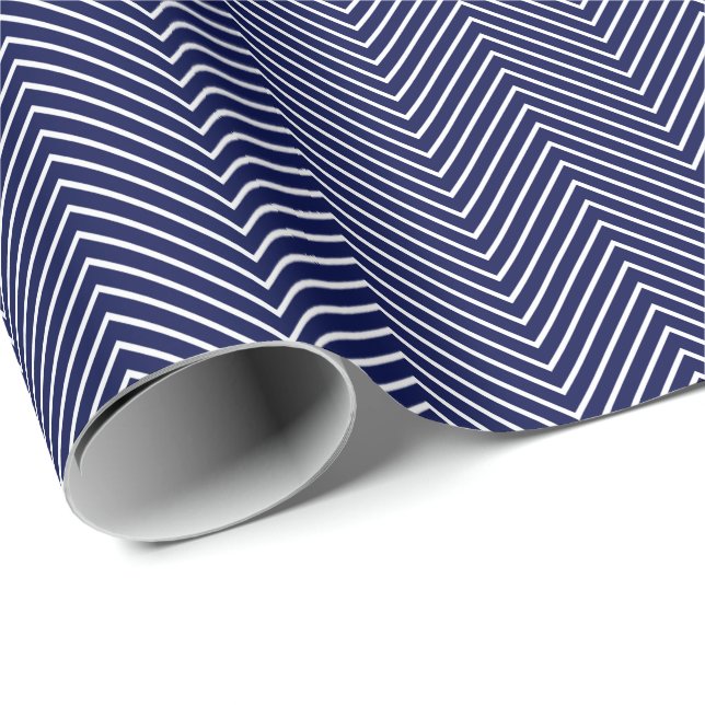 Papier Cadeau Papier d'emballage Chevron Line - Blanc sur bleu m (Coin rond)