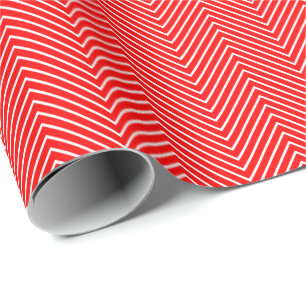 Papier Cadeau Papier d'emballage Chevron Line - Blanc sur rouge