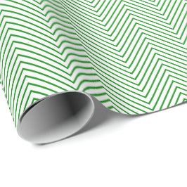 Papier Cadeau Papier d'emballage Chevron Line - Vert sur blanc