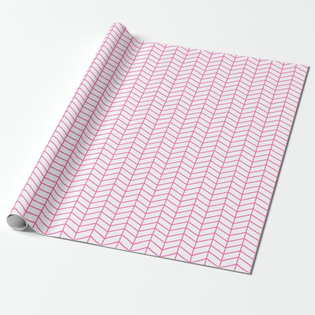 Papier Cadeau Papier d'emballage Chevron - rose sur blanc (Déroulé)