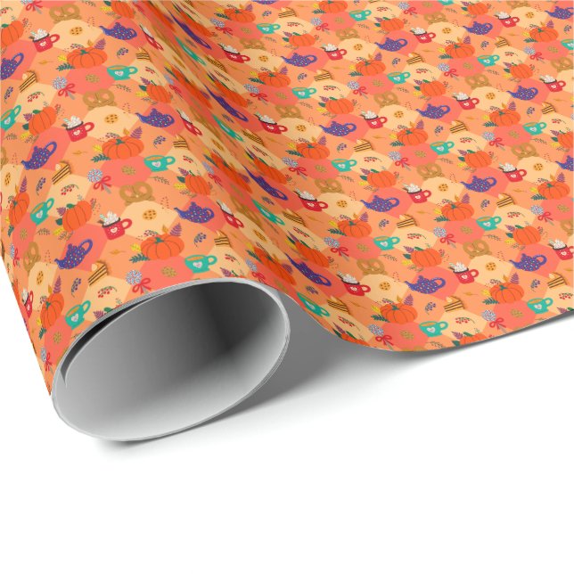 Papier Cadeau papier d'emballage citrouille de thanksgiving (Coin rond)