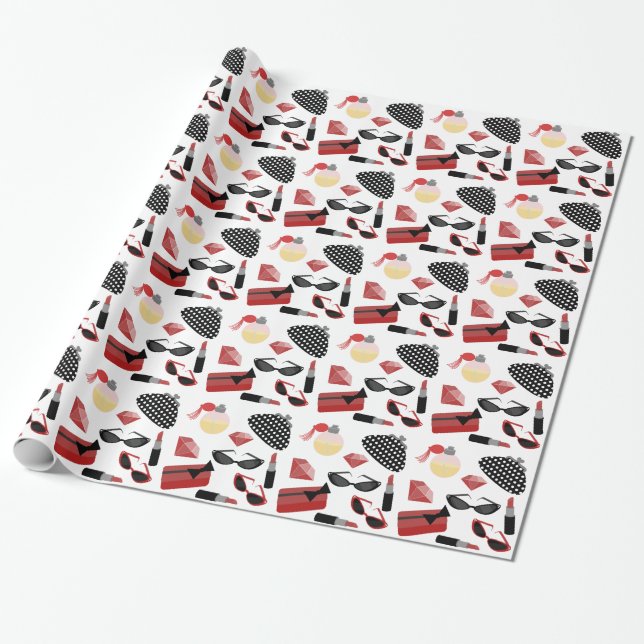 Papier Cadeau Papier d'emballage d'accessoires rouges Girly (Déroulé)