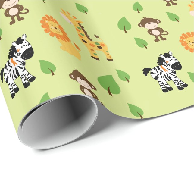 Papier Cadeau Papier d'emballage d'animaux de jungle (Coin rond)