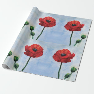 Papier Cadeau Papier d'emballage d'aquarelle de pavots, 30 dans