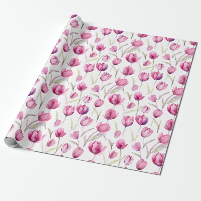 Papier Cadeau Papier d'emballage d'aquarelle florale - Tulipes (Déroulé)