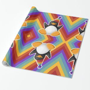 Papier Cadeau Papier d'emballage d'arc-en-ciel de pingouin de